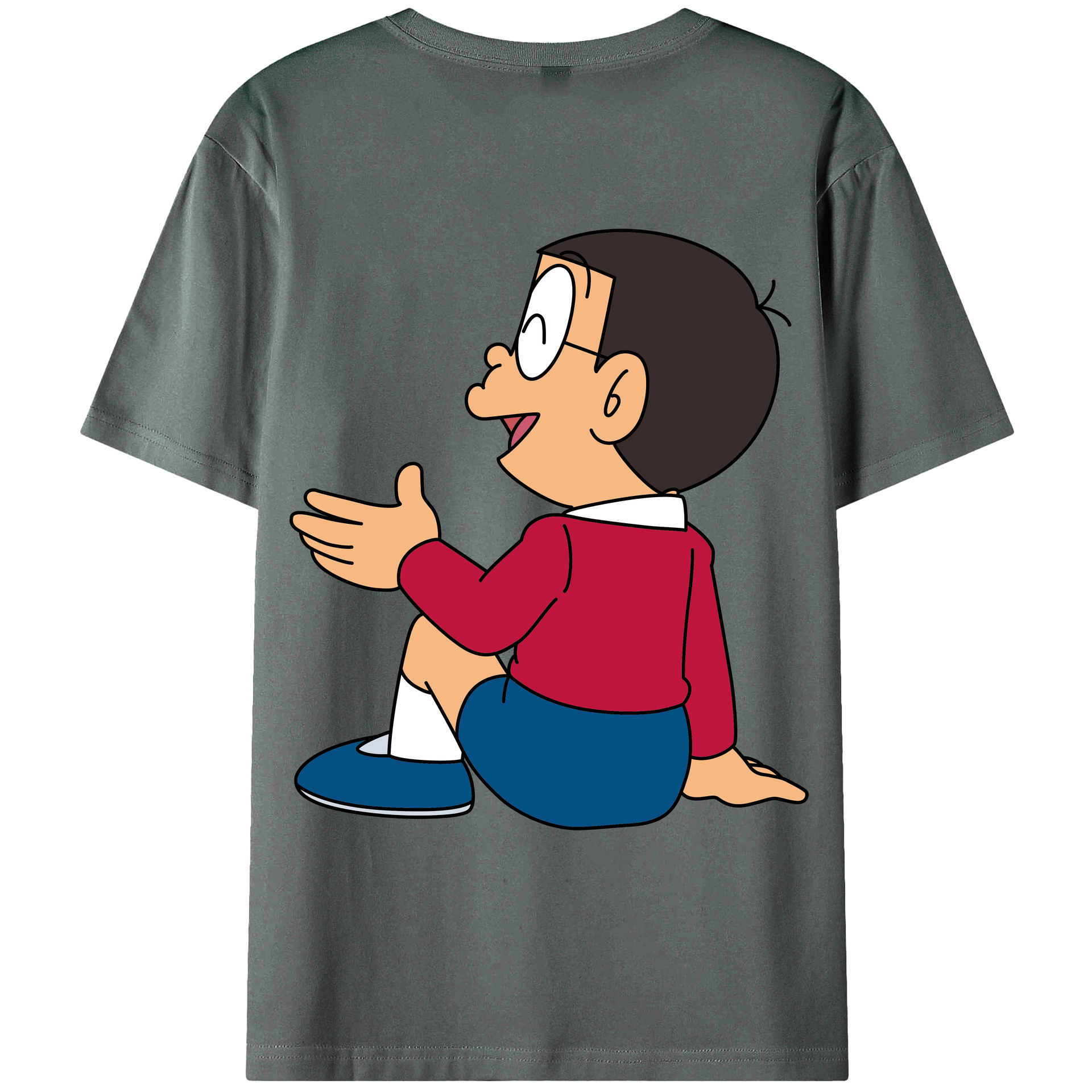 （画像用） ドラえもん 野比 のび太 Doraemon Nobita Nobi 綿100％ メンズ半袖Tシャツ（バックプリント） 通気性